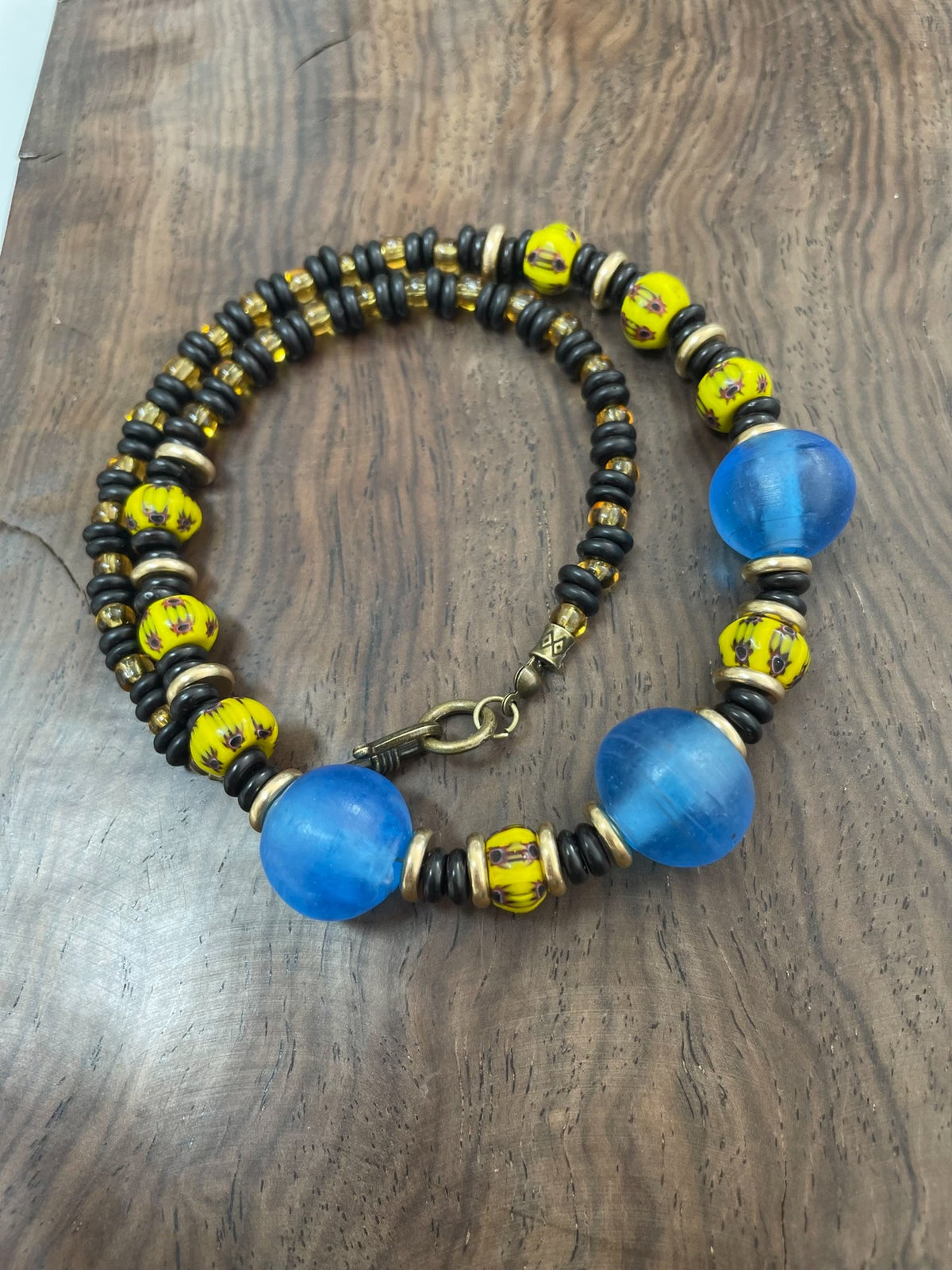Nepalese Glass Beaded Necklace with Copper Spacers