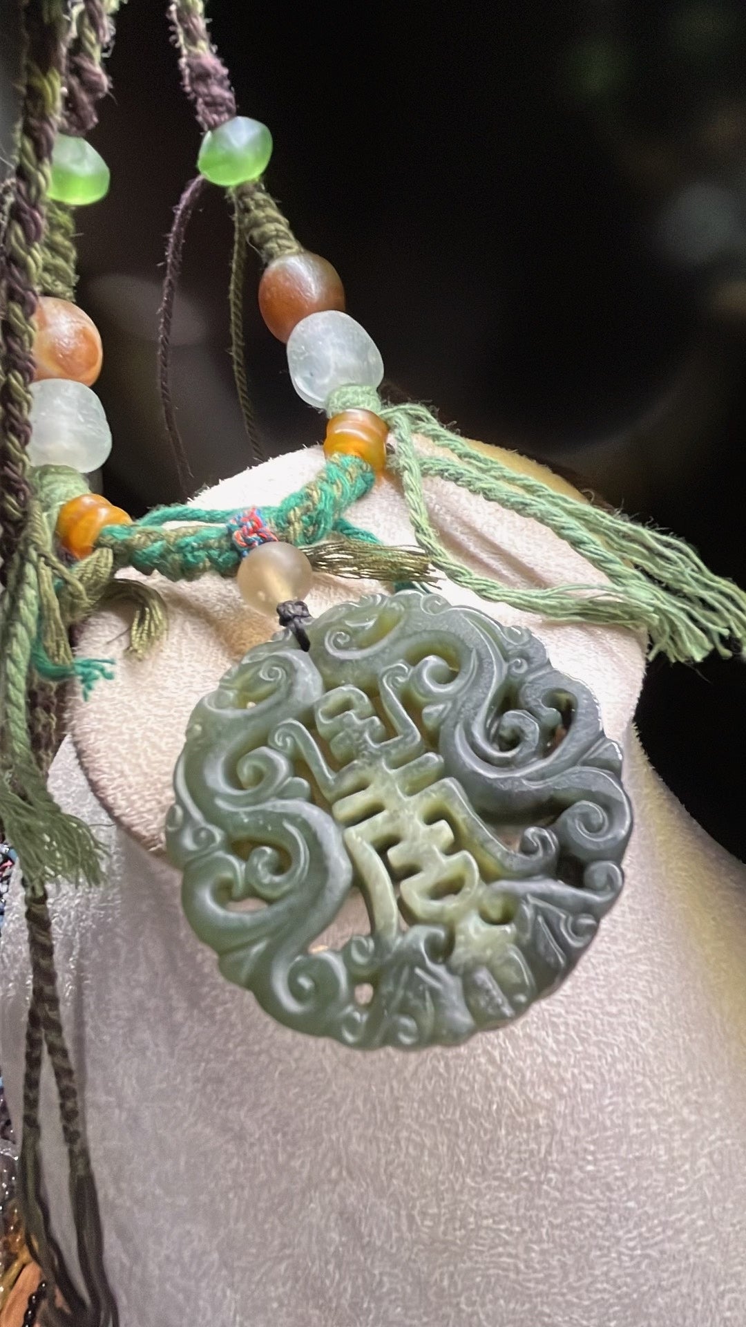 DIY Xiuyan Jade Pendant Necklace Braided Cord