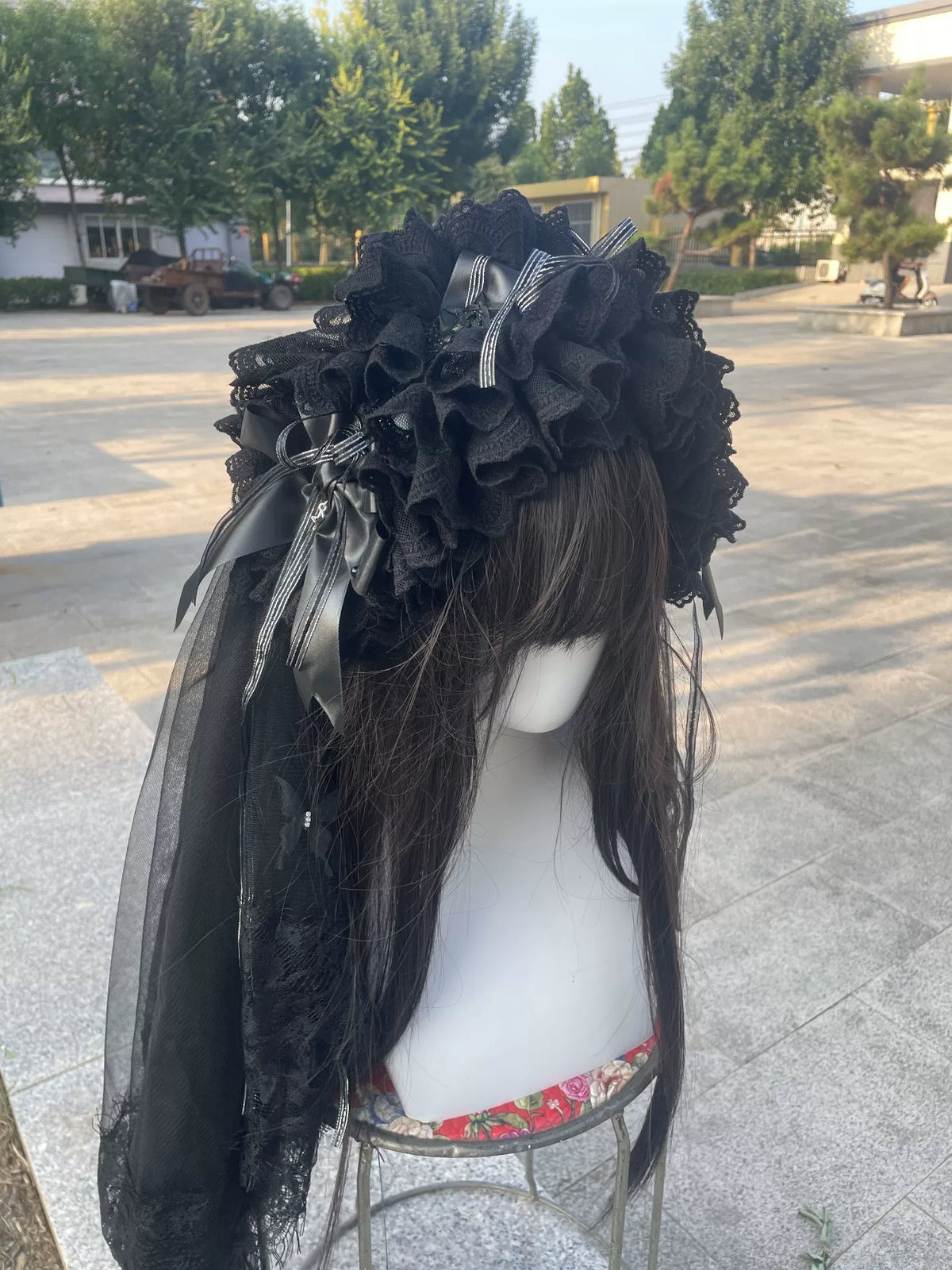 Bandeau Gothic Lolita noir avec voile
