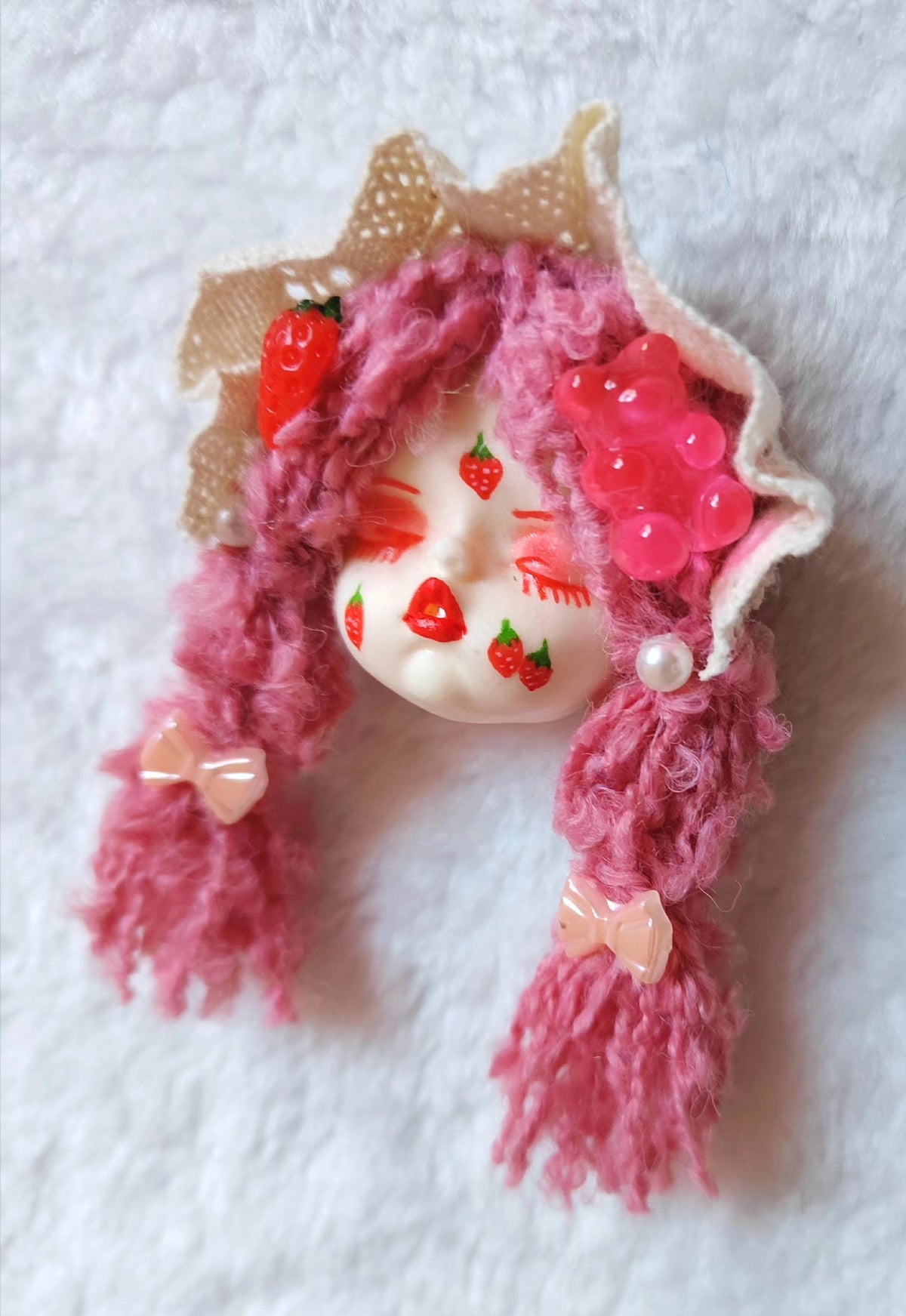 Handmade Clay Doll Head Brooch