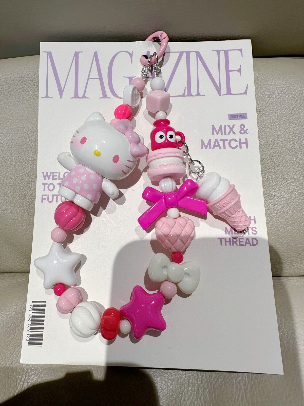 Polka Dot Kitty Phone Strap Keychain Charm