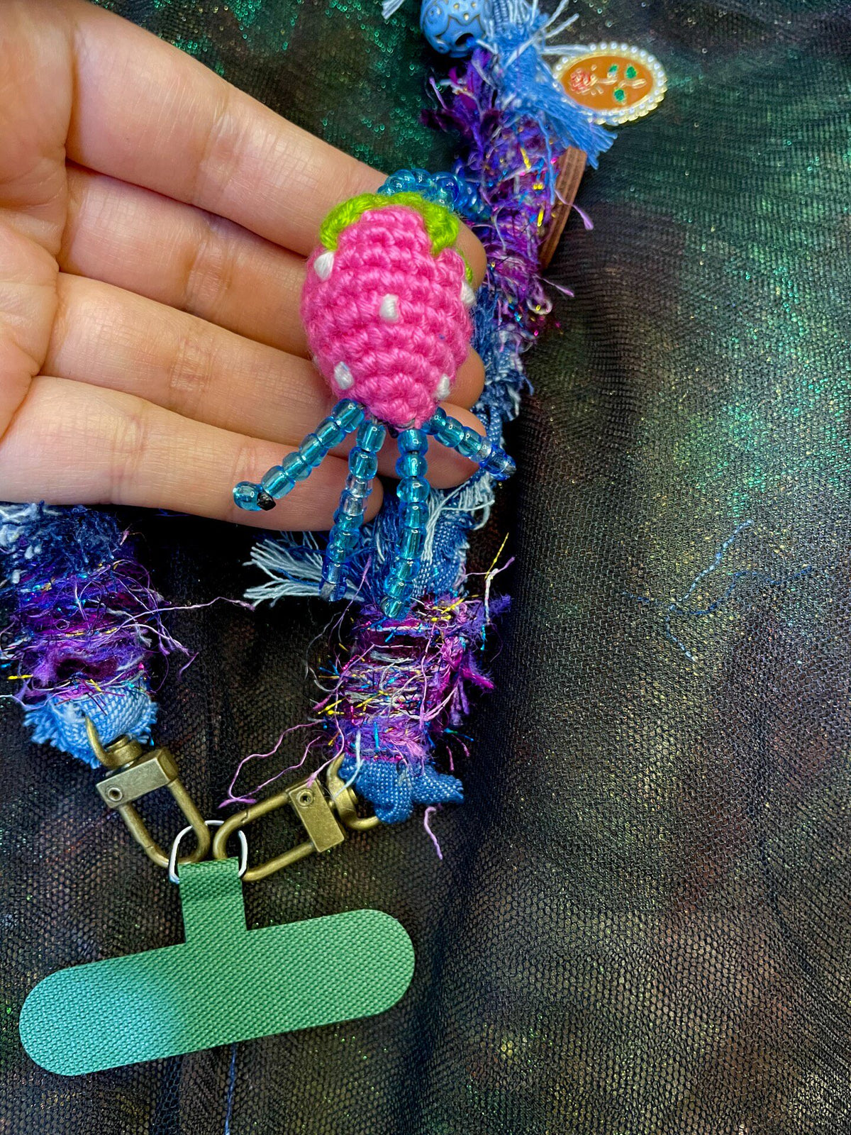 Denim Purple Yarn Phone Strap Handmade