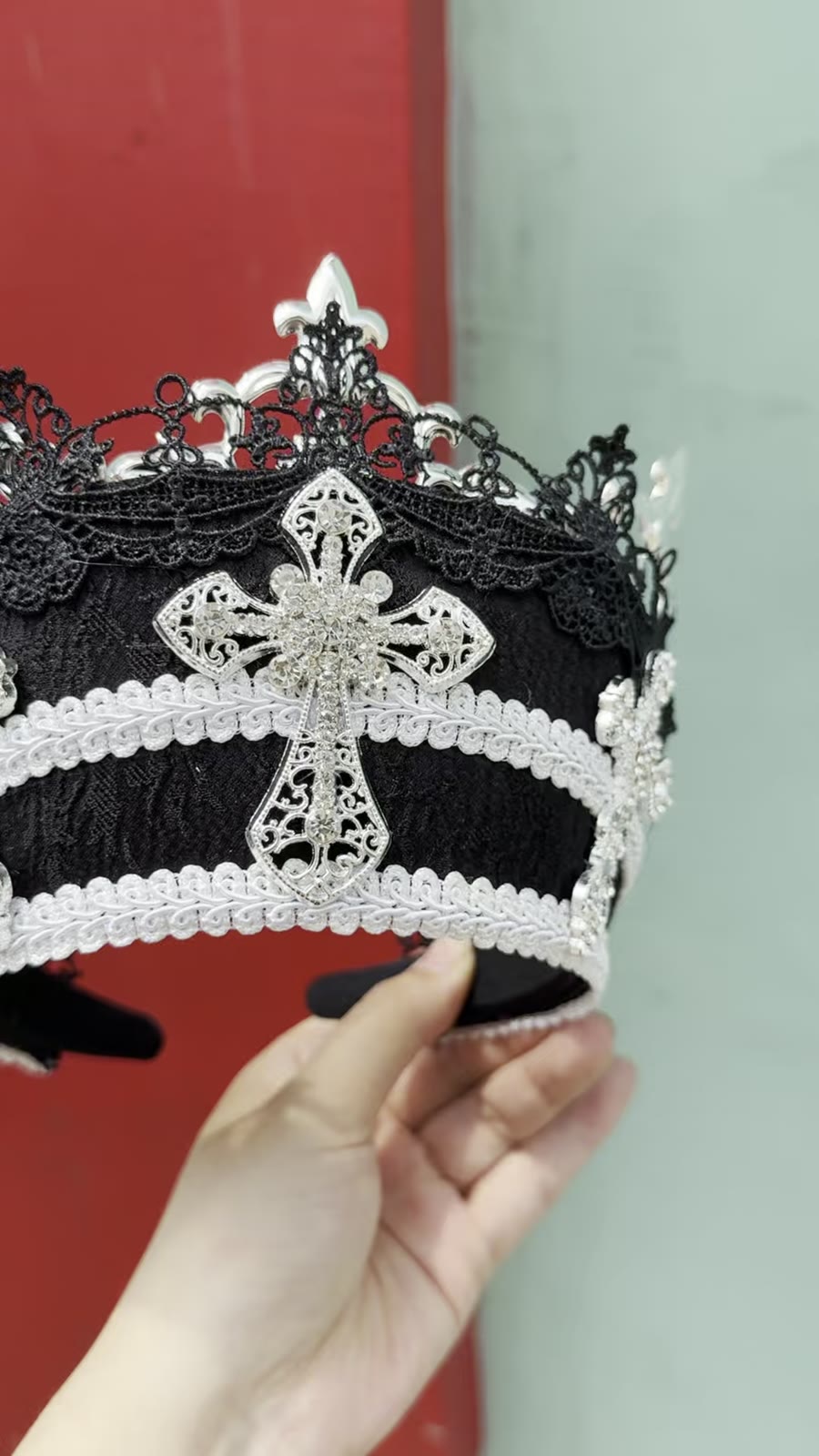 Black Tudor Crown with Silver Crosses