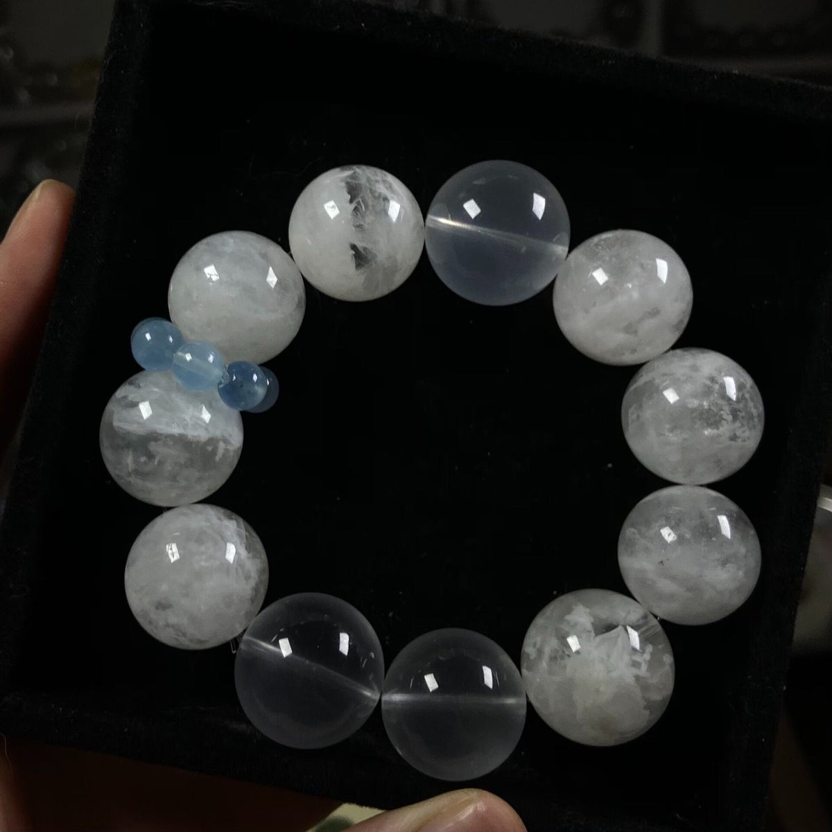 Snowflake Phantom Quartz Aquamarine Beaded Bracelet