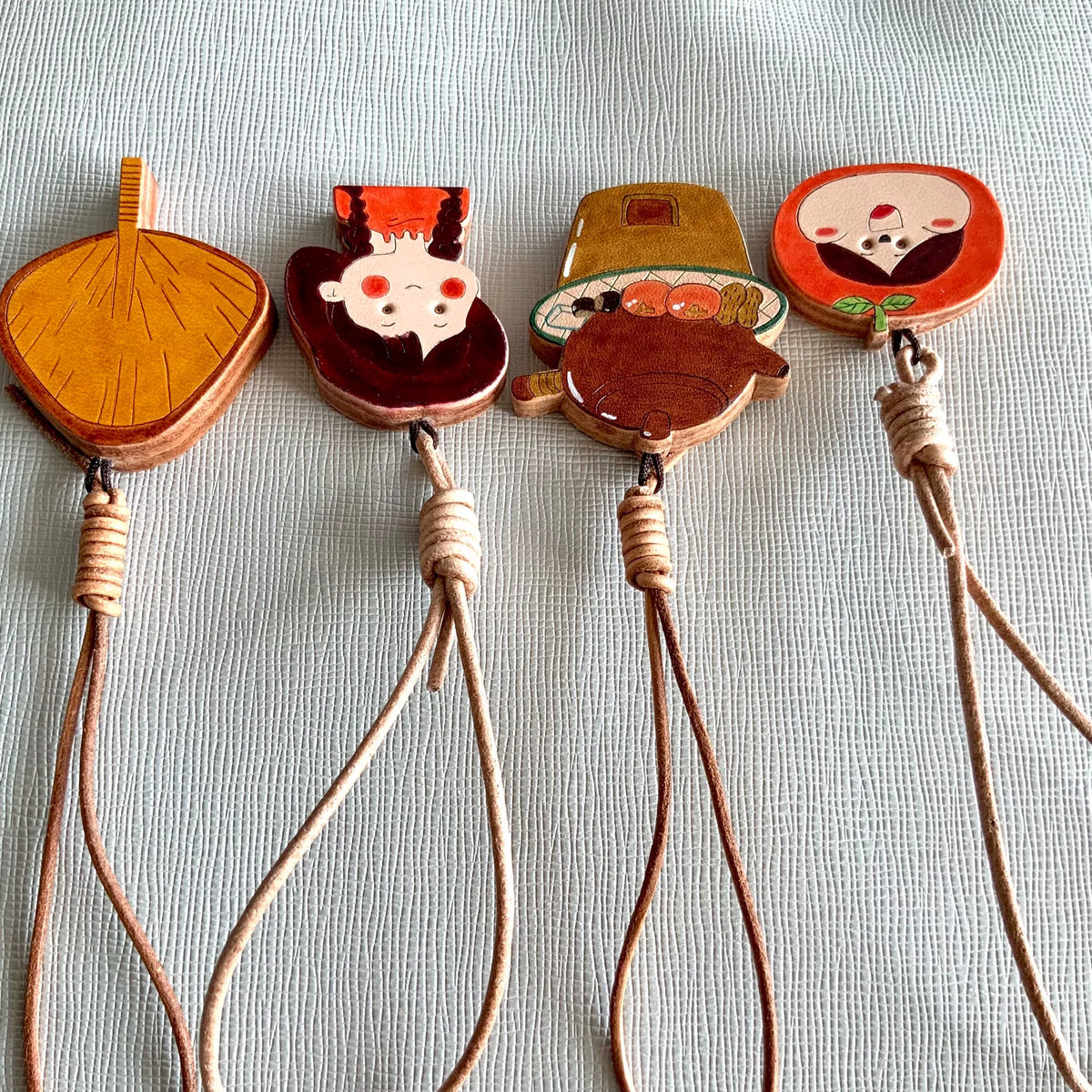 Hand Painted Leather Tea Charm Keyring