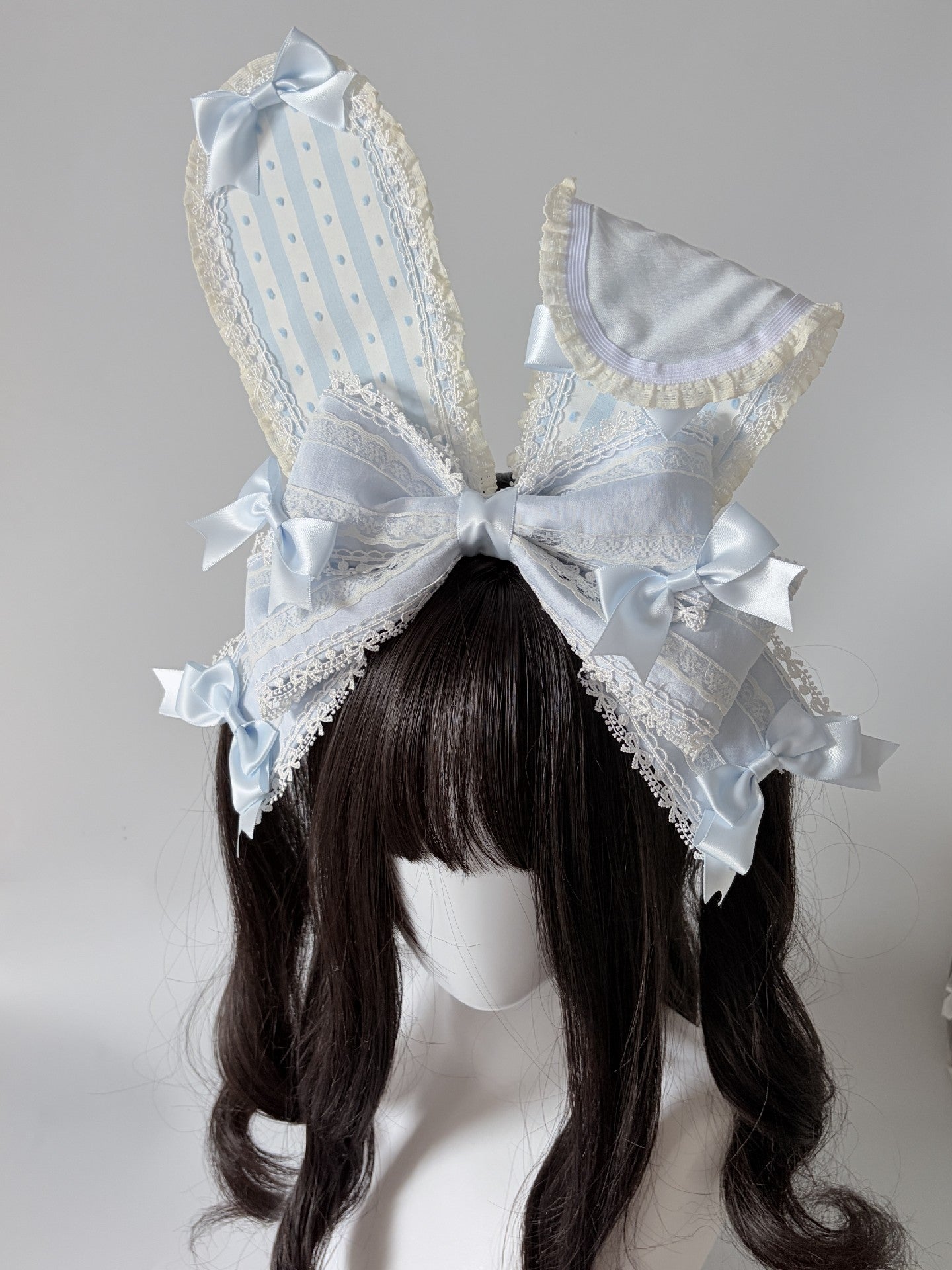 Pastel Blue Lolita Rabbit Ear Headband with Large Center Bow