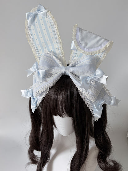 Pastel Blue Lolita Rabbit Ear Headband with Large Center Bow