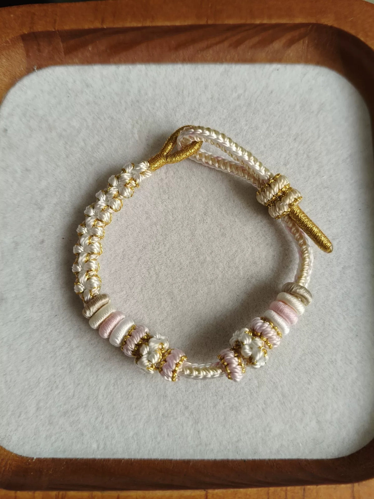 Handgevlochten Verstelbare Armband Wit Roze Goud