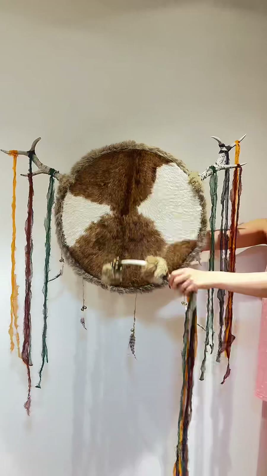 手作りシャーマニック 鹿角ファー ドラム 50cm