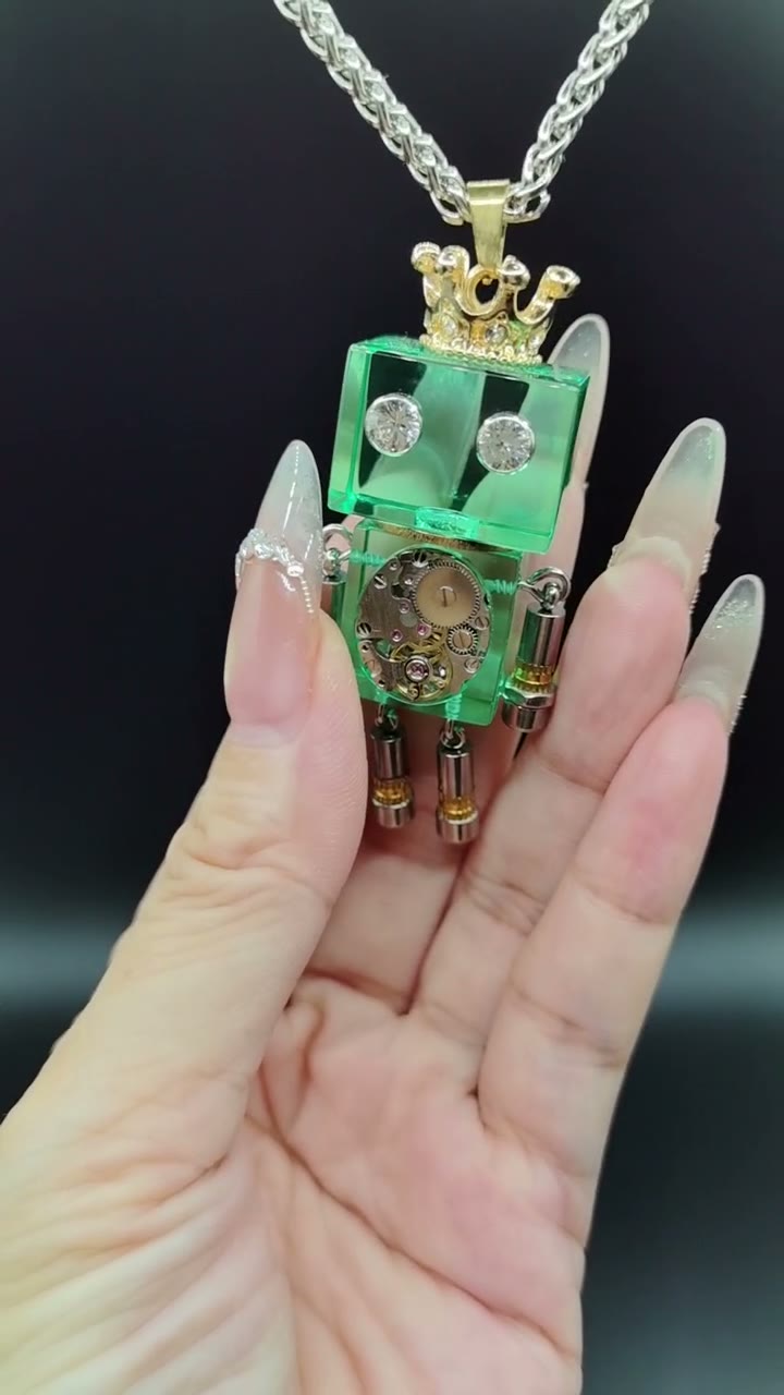 Green Resin Robot Pendant with Crown