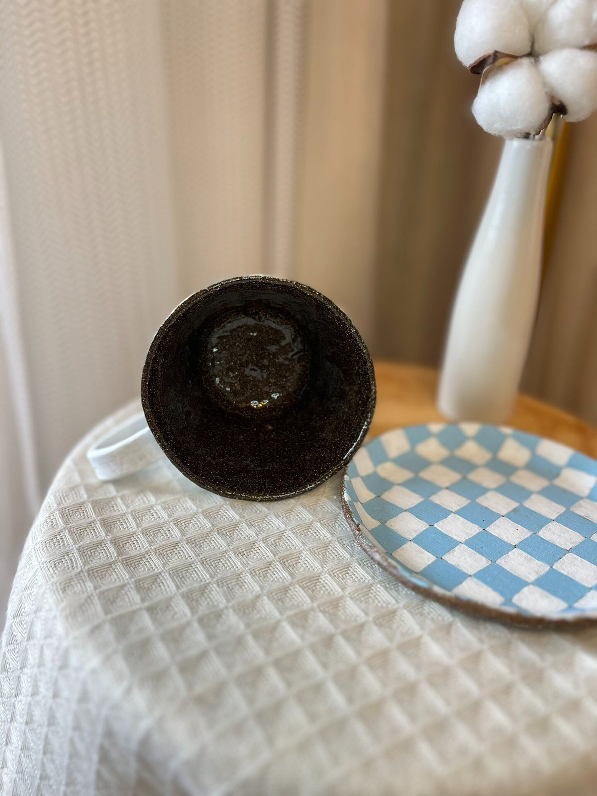 Handmade Black Clay Checkered Mug Set