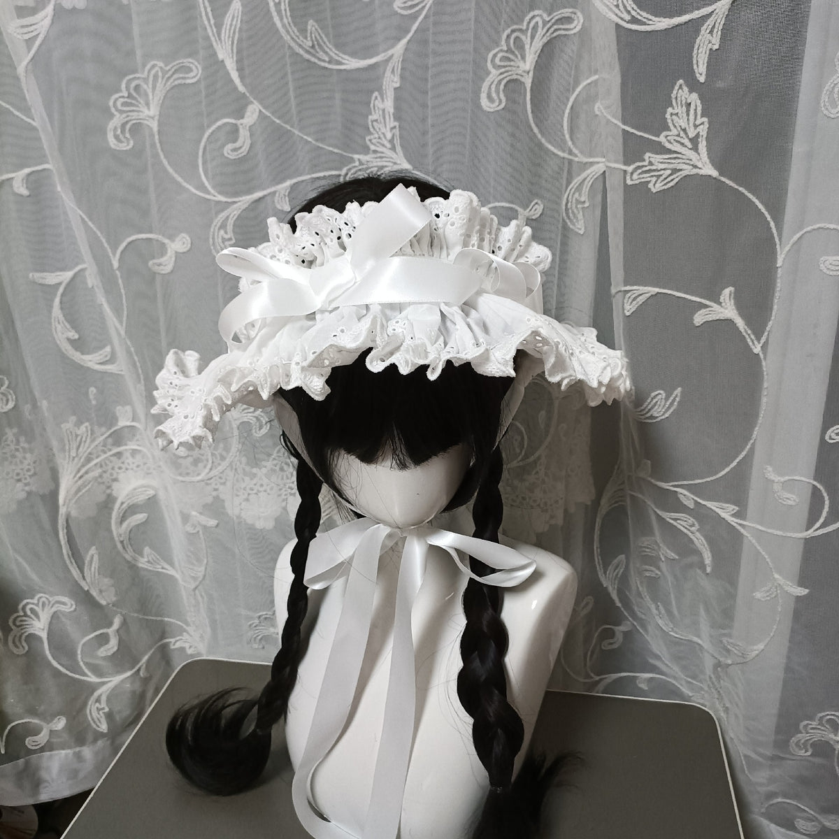 White Cotton Lace Lolita Bonnet Headband