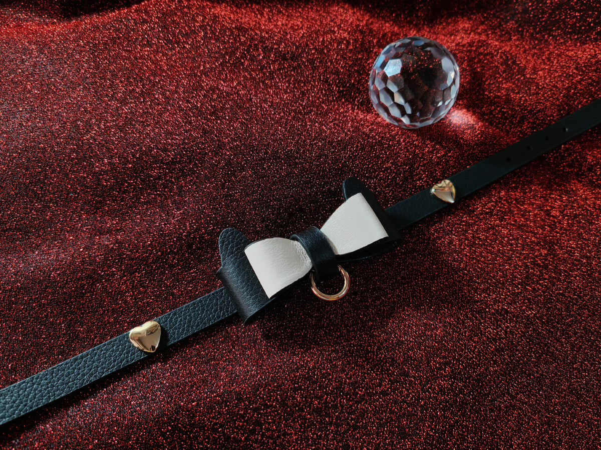 Black White Cat Ear Bow Pet Collar