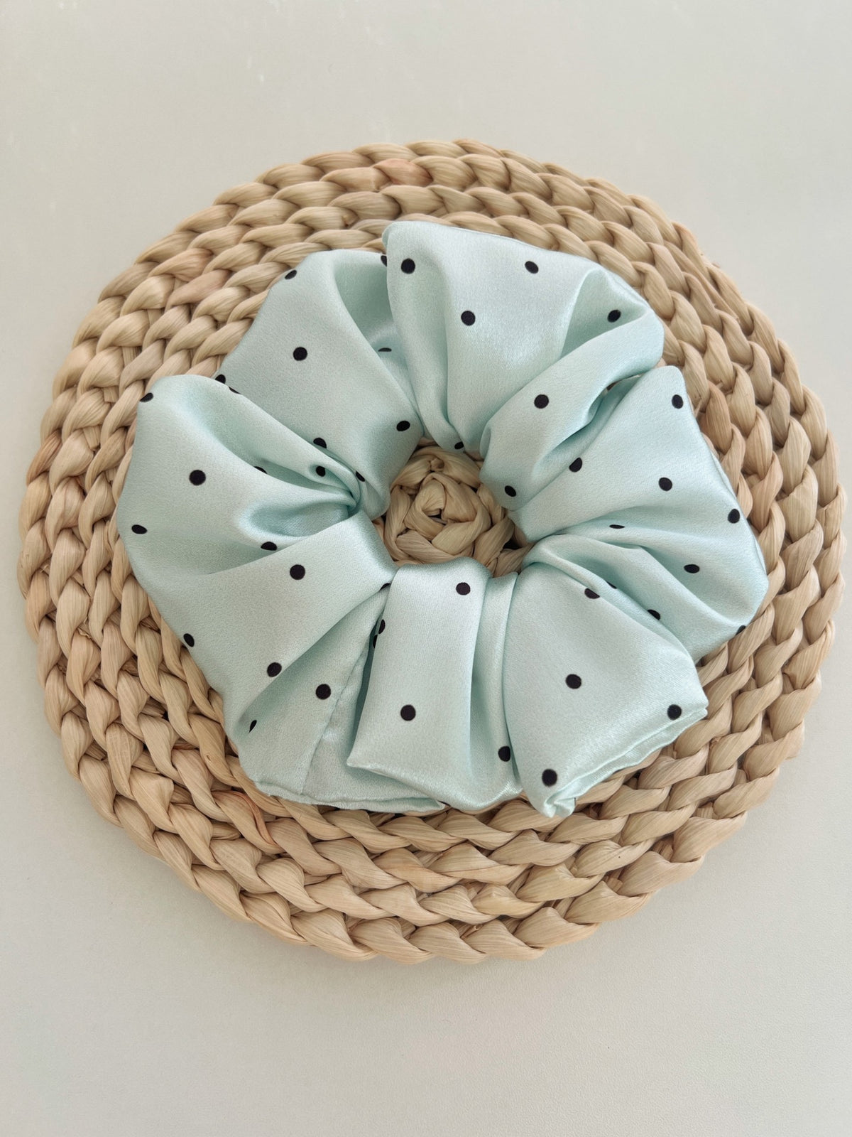 Mint Satin Polka Dot Handmade Scrunchie