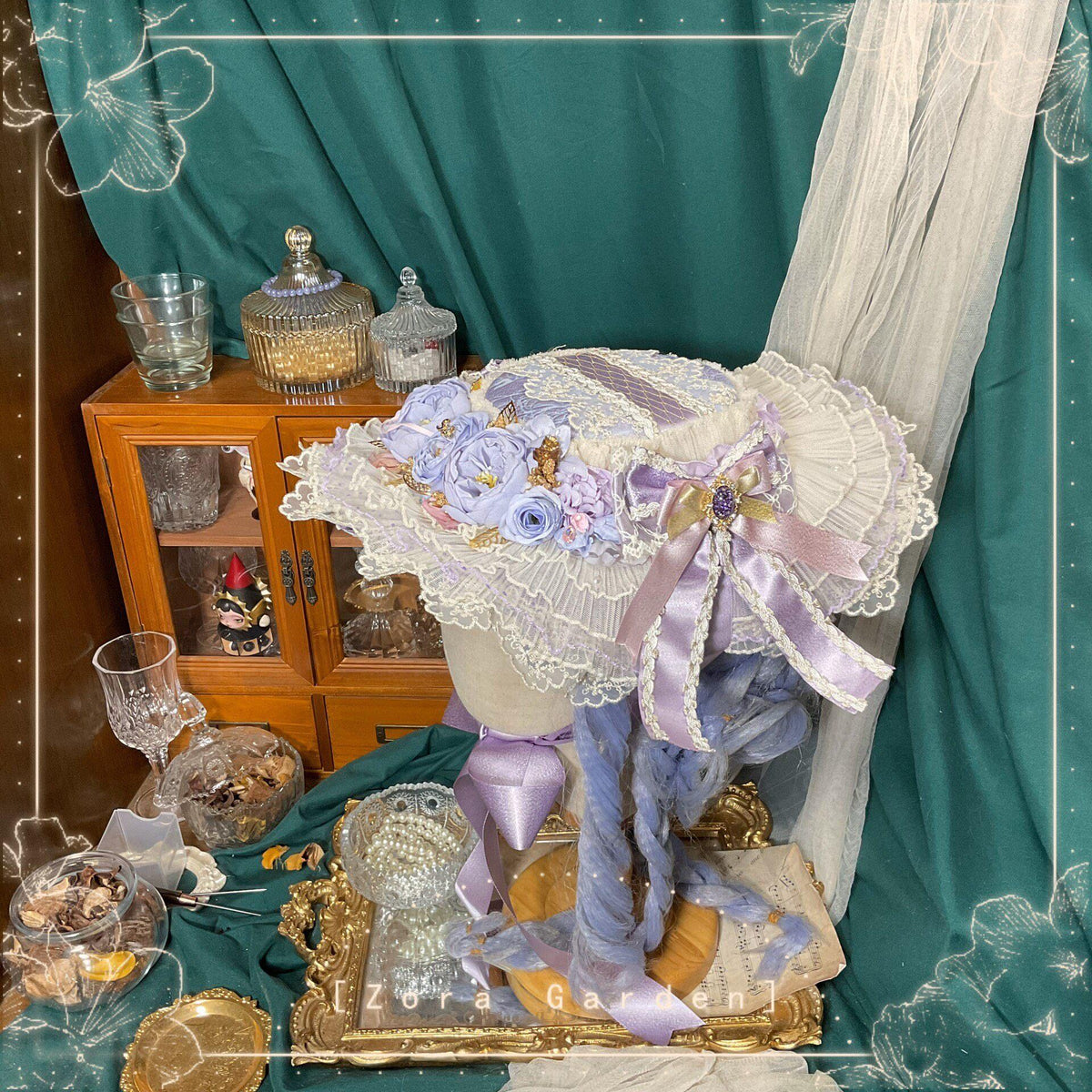 Lavender Lace Lolita Flat Hat Bonnet