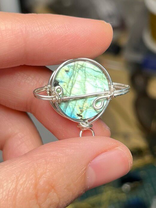 Labradorite Wire Wrapped Planet Pendant