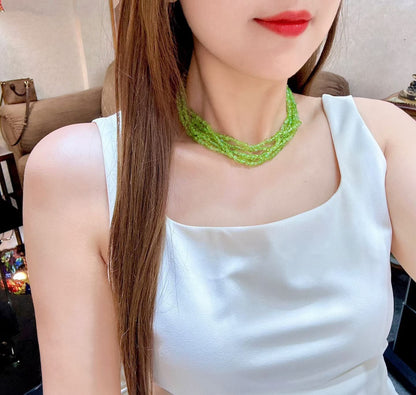 Five-Strand Green Gemstone Chip Choker Necklace