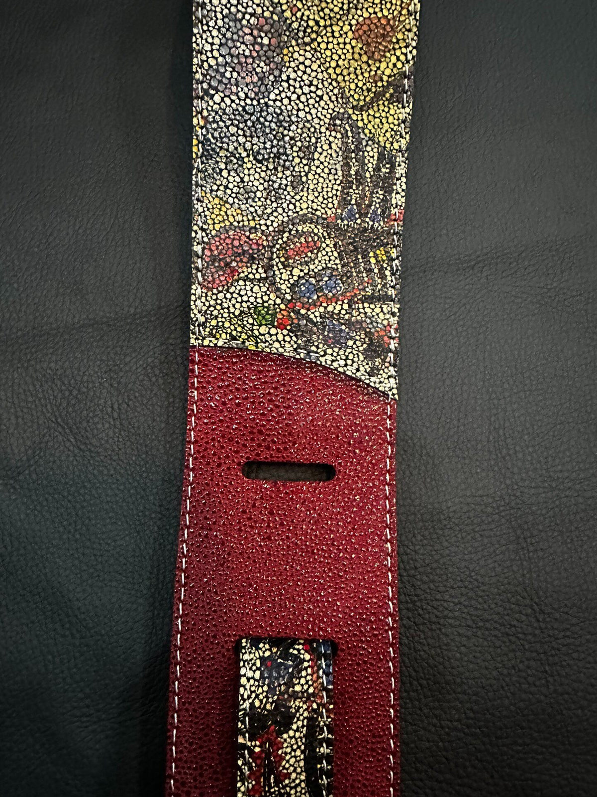 Colorblocked Cowhide Leather Guitar Strap