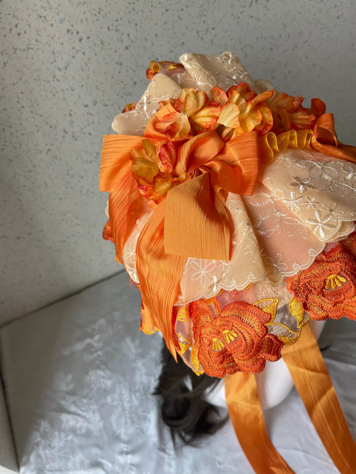 Sweet Lolita Orange Flat Bonnet with Pearl Fringe
