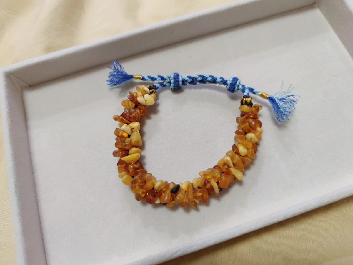 Amber Beeswax Bracelet with Turquoise Cord