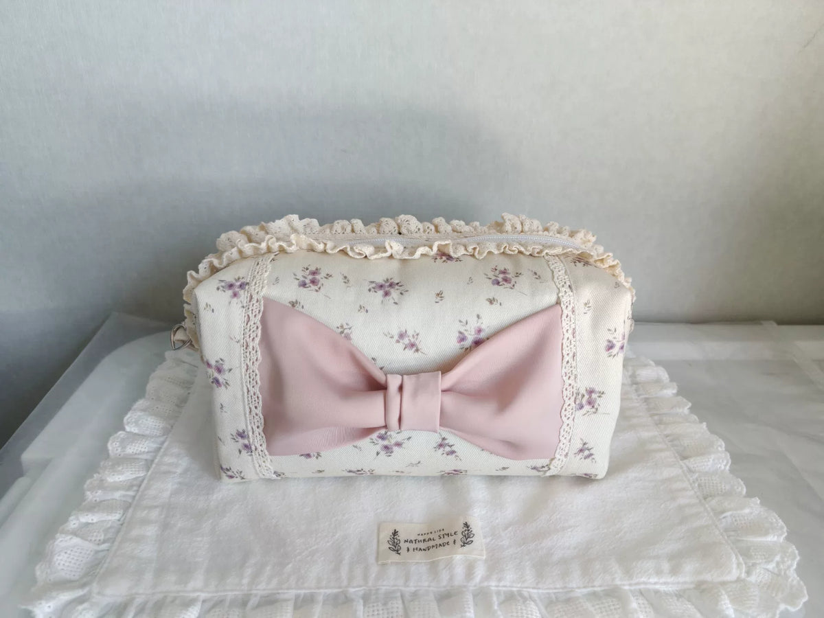 Handmade Cotton Bow Lace Cosmetic Pouch