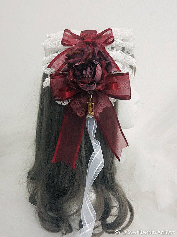 Handcrafted Gothic Lolita Headband Wine Red Bow