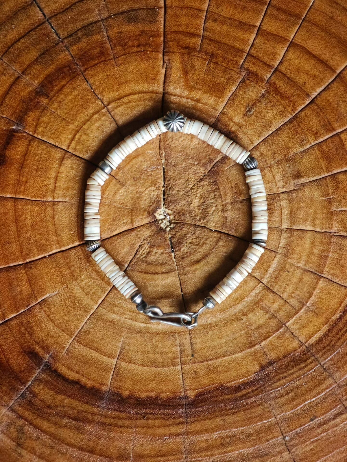 Handmade 925 Silver Navajo Shell Bead Bracelet