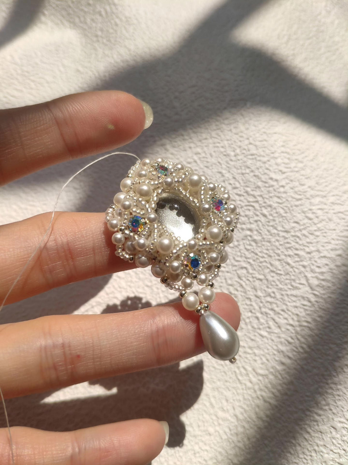Pearl Pendant with Teardrop and Cat Eye Cabochon