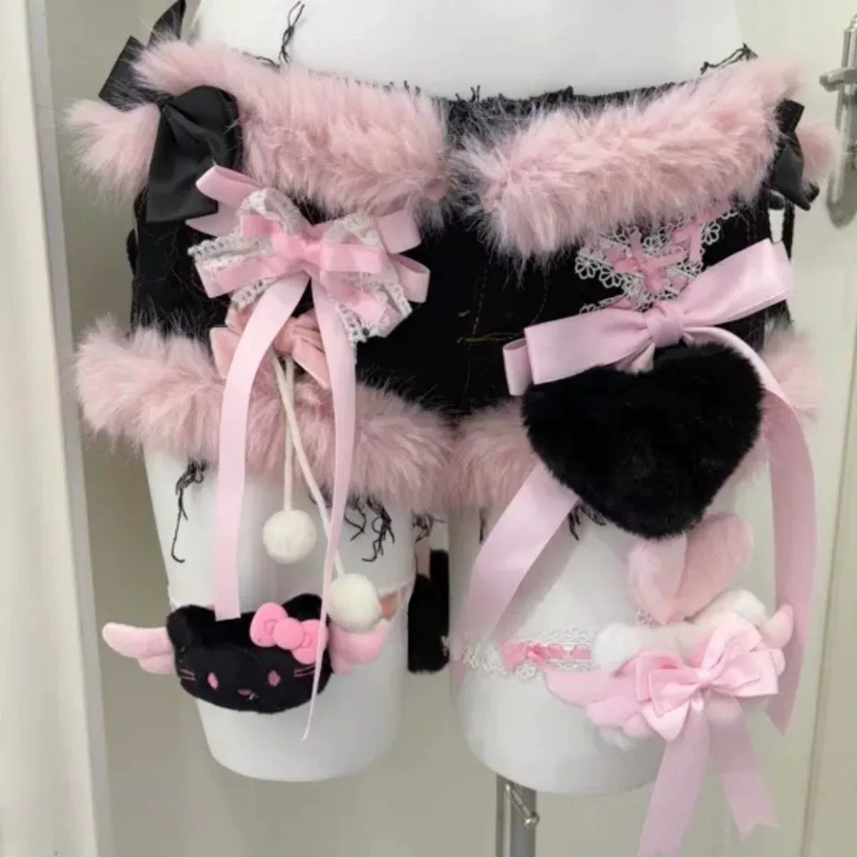 Black Pink Bow Halter Top and Shorts Set