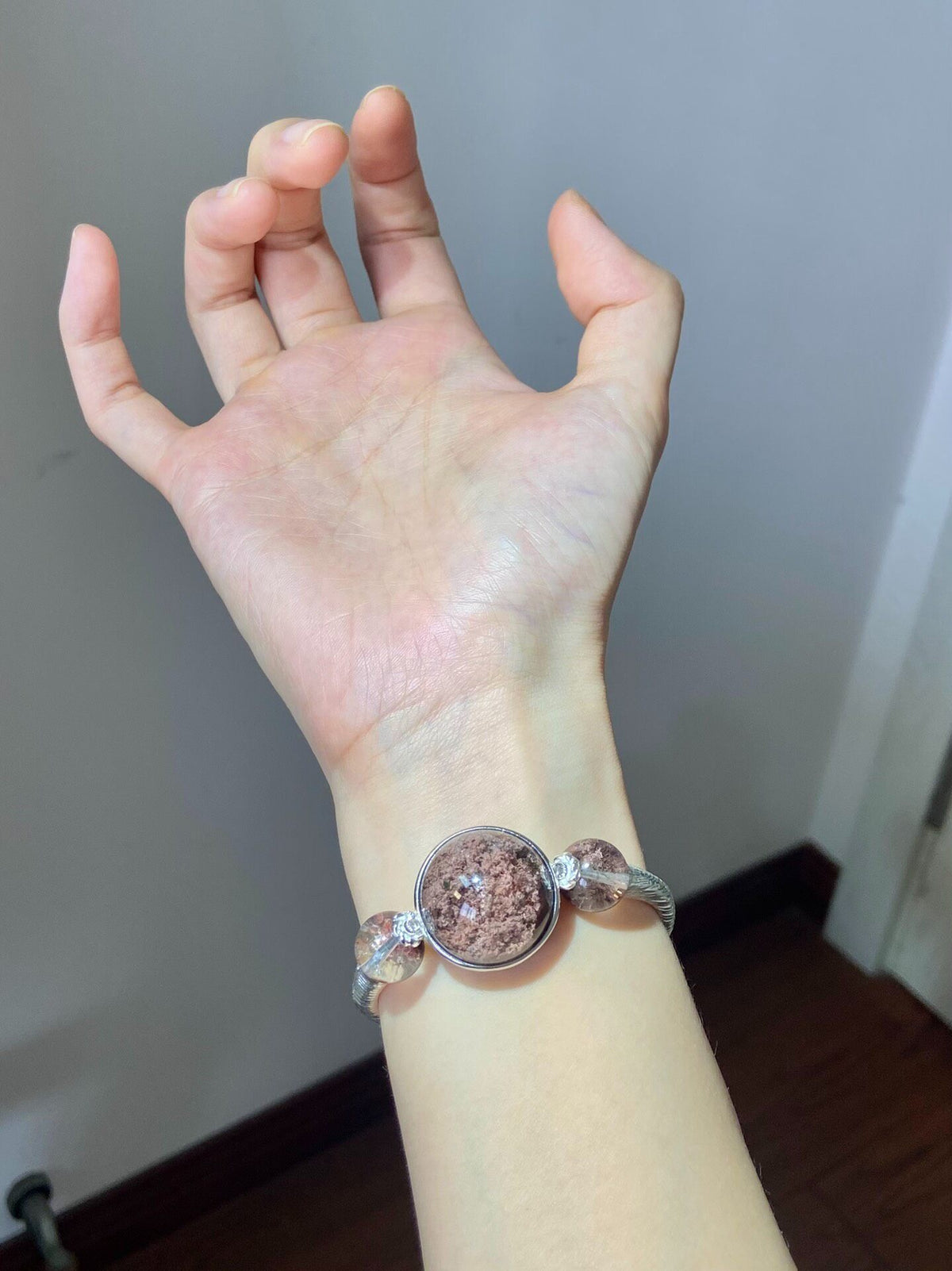 Pink Phantom Quartz Half Bangle Bracelet