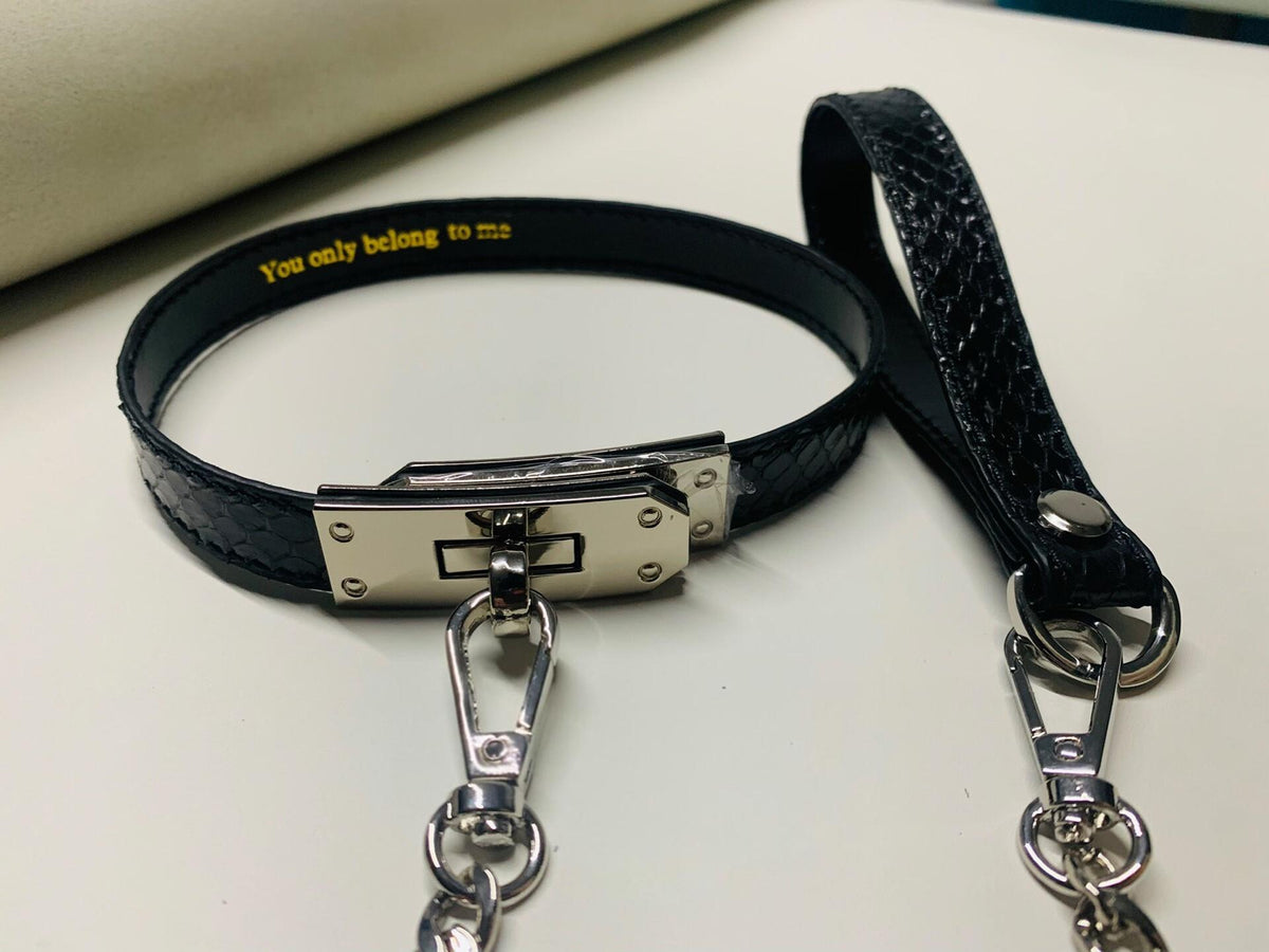 Black Snake Leather Cowhide Choker Necklace