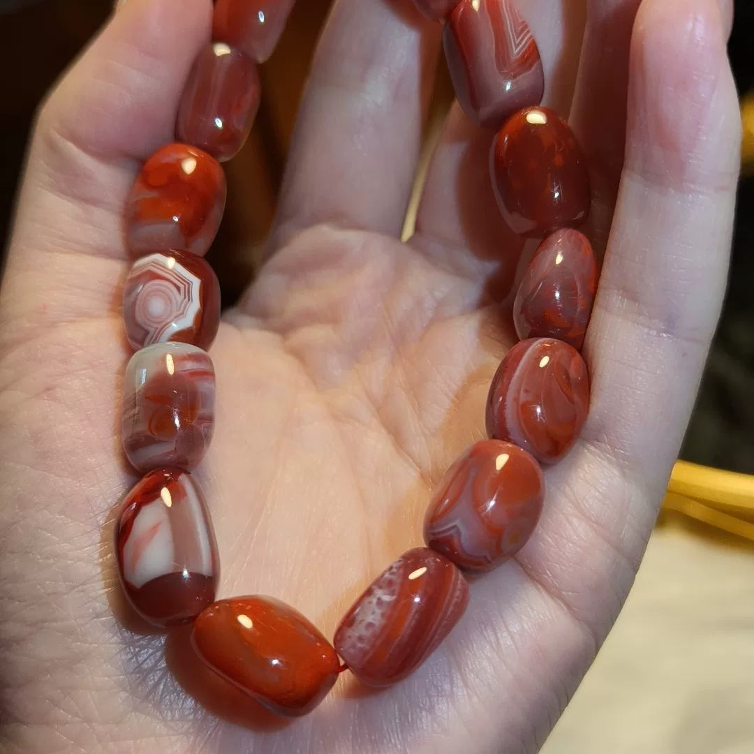 Natuurlijke Zuid-Rode Agaat Rood-Witte Kralenarmband