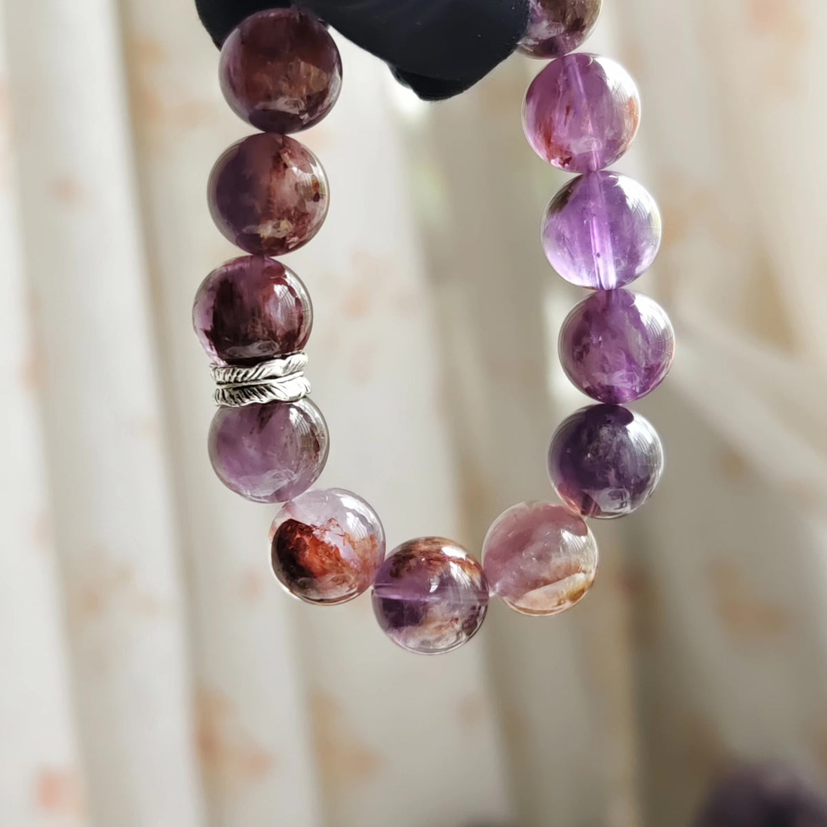 Large Purple Phantom Quartz Beaded Bracelet 13.7mm