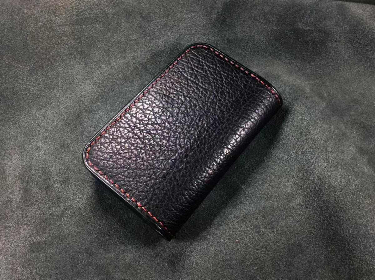 Black Pebbled Leather Bifold Card Wallet