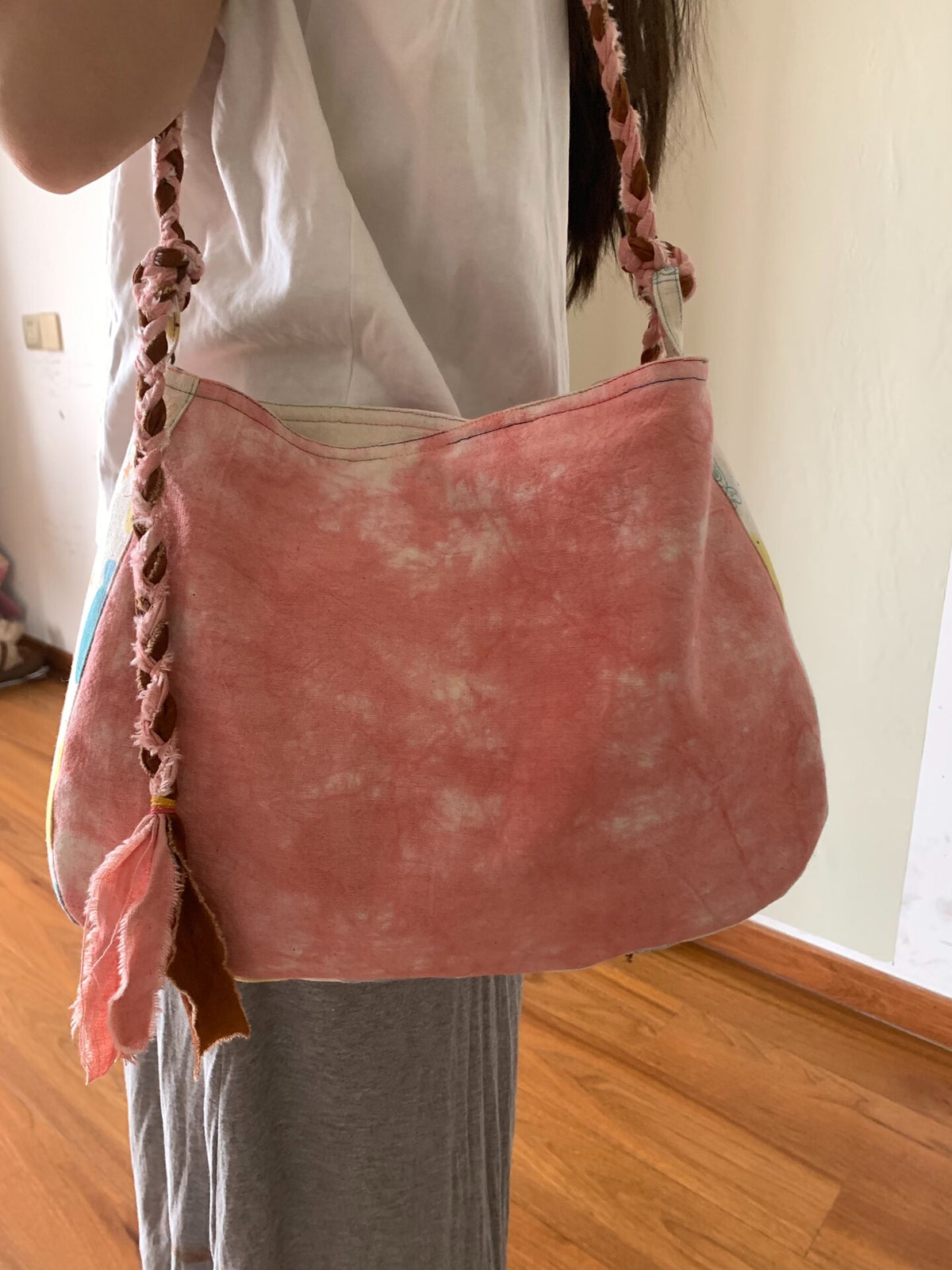 Handmade Persimmon Dyed Pink Cat Shoulder Bag