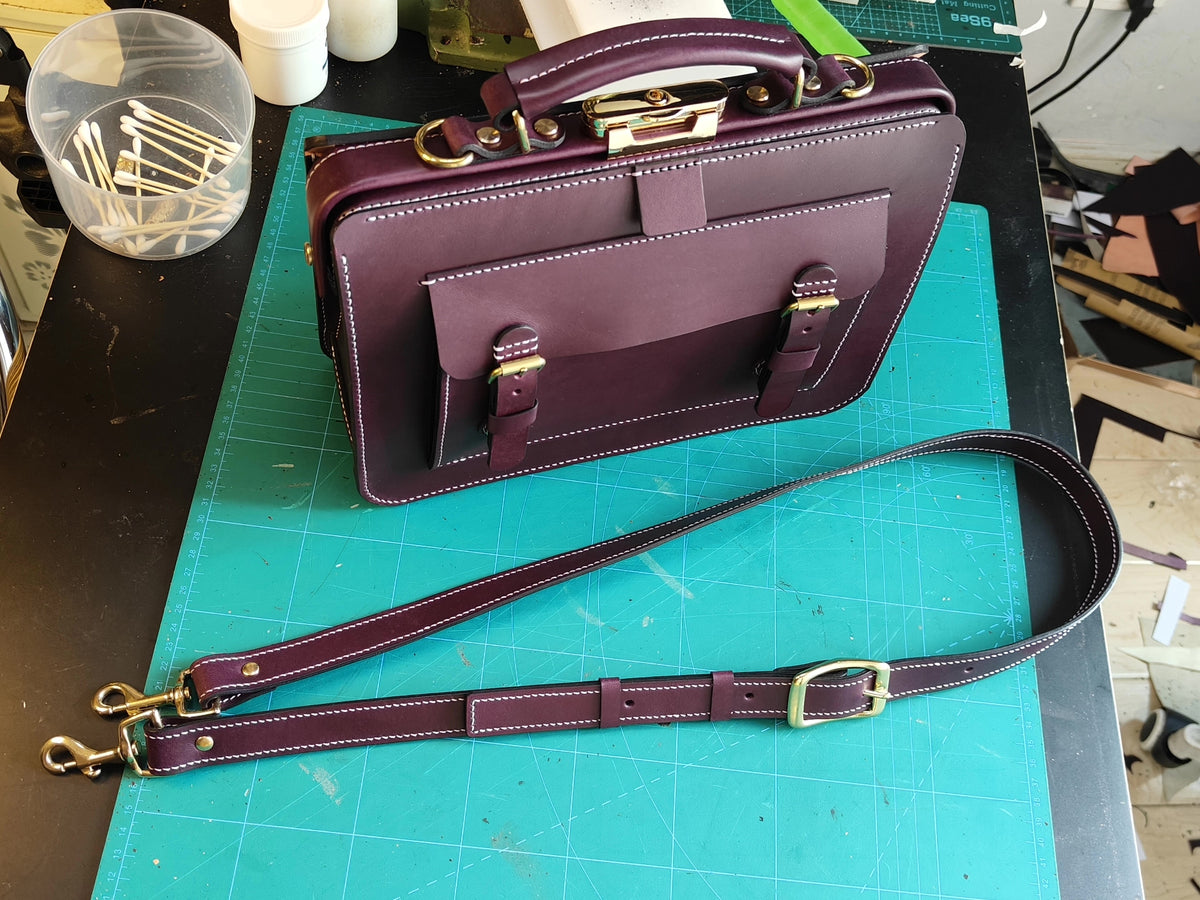 Italian Leather Satchel Shoulder Bag Burgundy