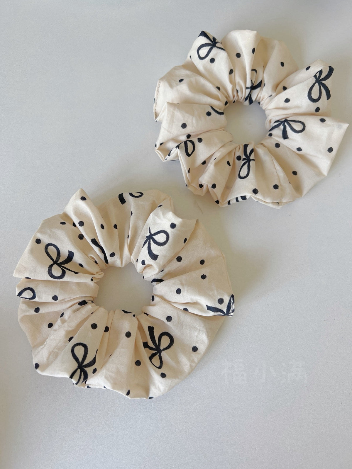 Beige Polka Dot Bow Print Hair Scrunchie