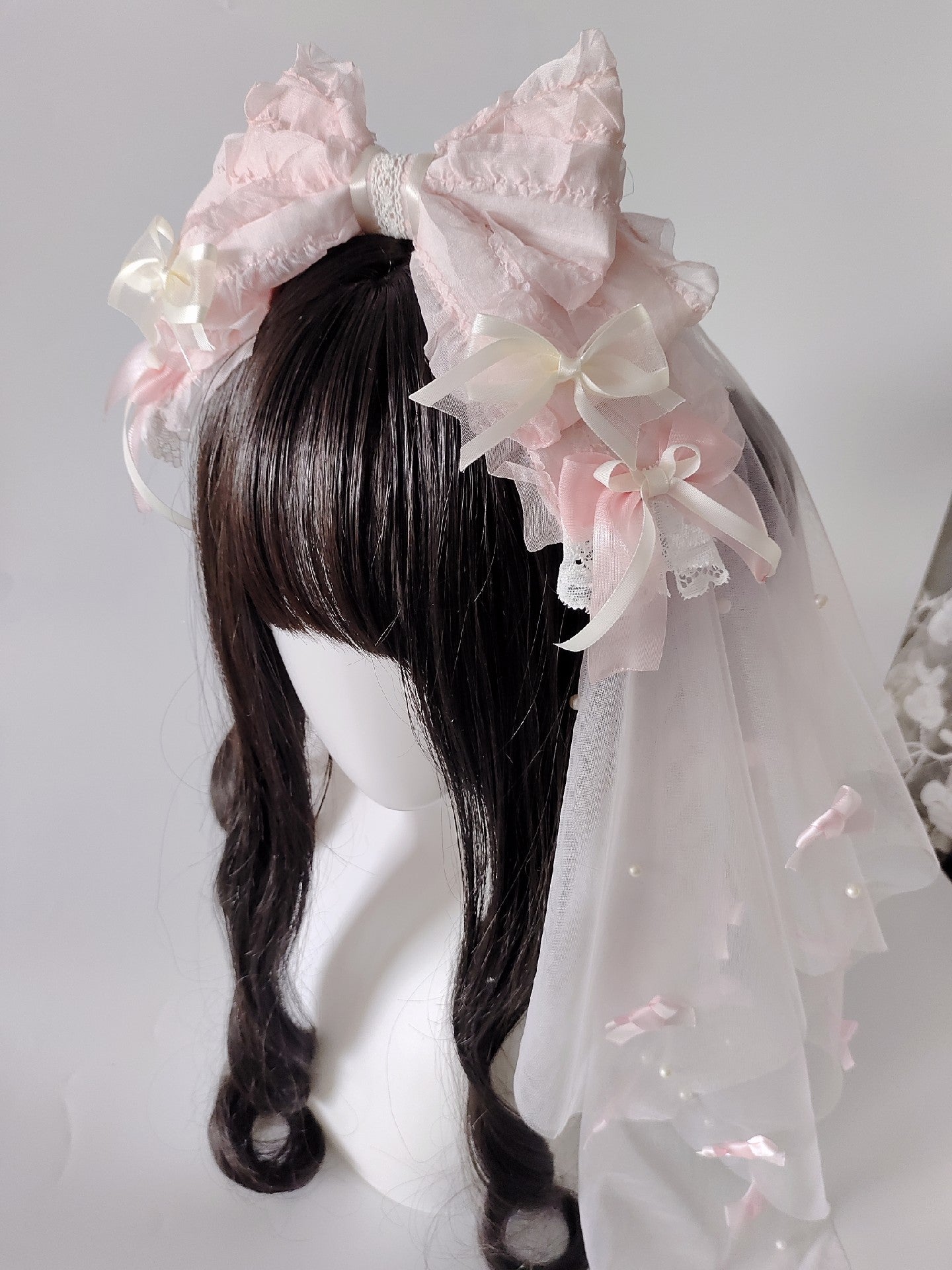 Lolita Pearl Bow Headband with Detachable Veil