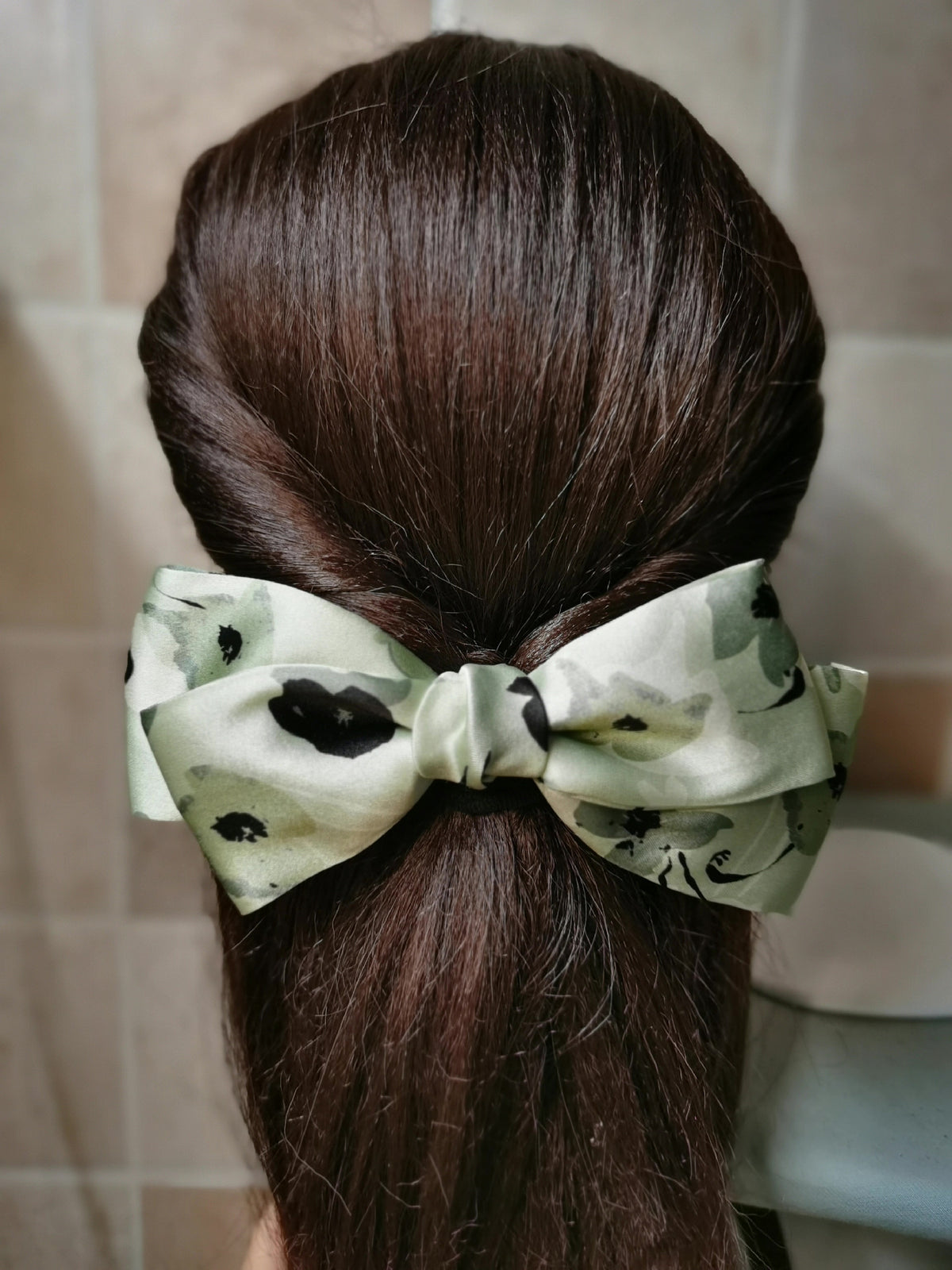 Green Floral Double-Layer Bow Hair Clip