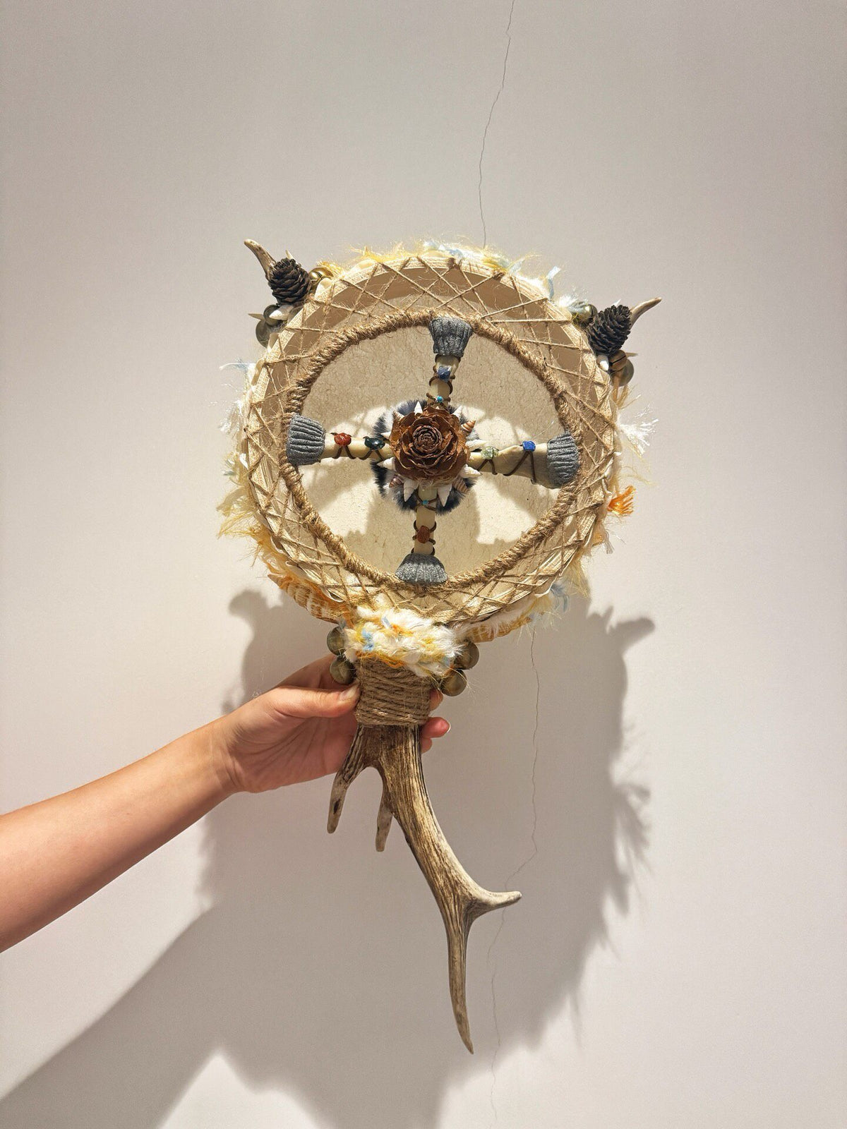 Shamanic Sheepskin Frame Drum with Antler Handle