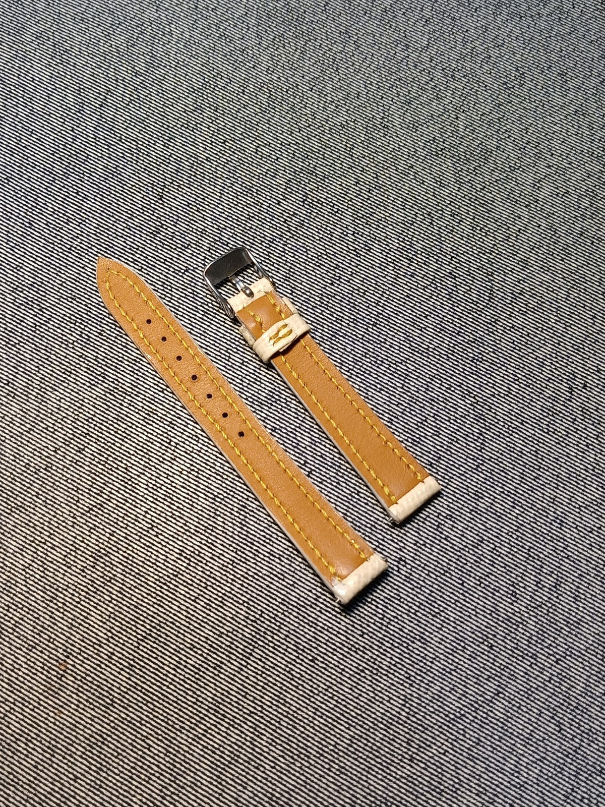 Epsom Leather Watch Strap Cream Yellow Stitching