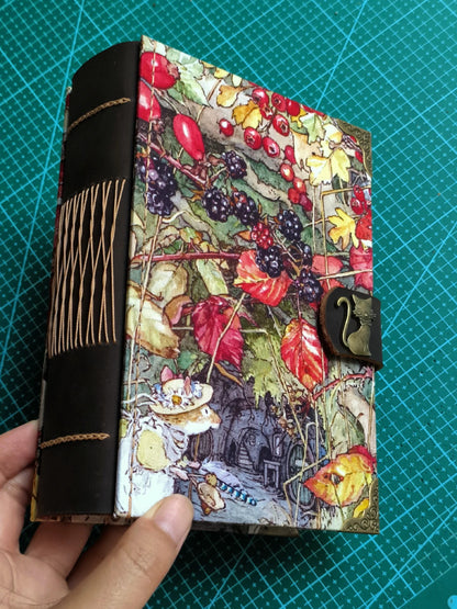 A4 Leather-Bound Notebook with Whimsical Forest Cover Illustration