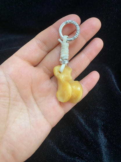 Handcrafted Bone-Shaped Pendant Keychain with White Cord and Silver-Toned Ring