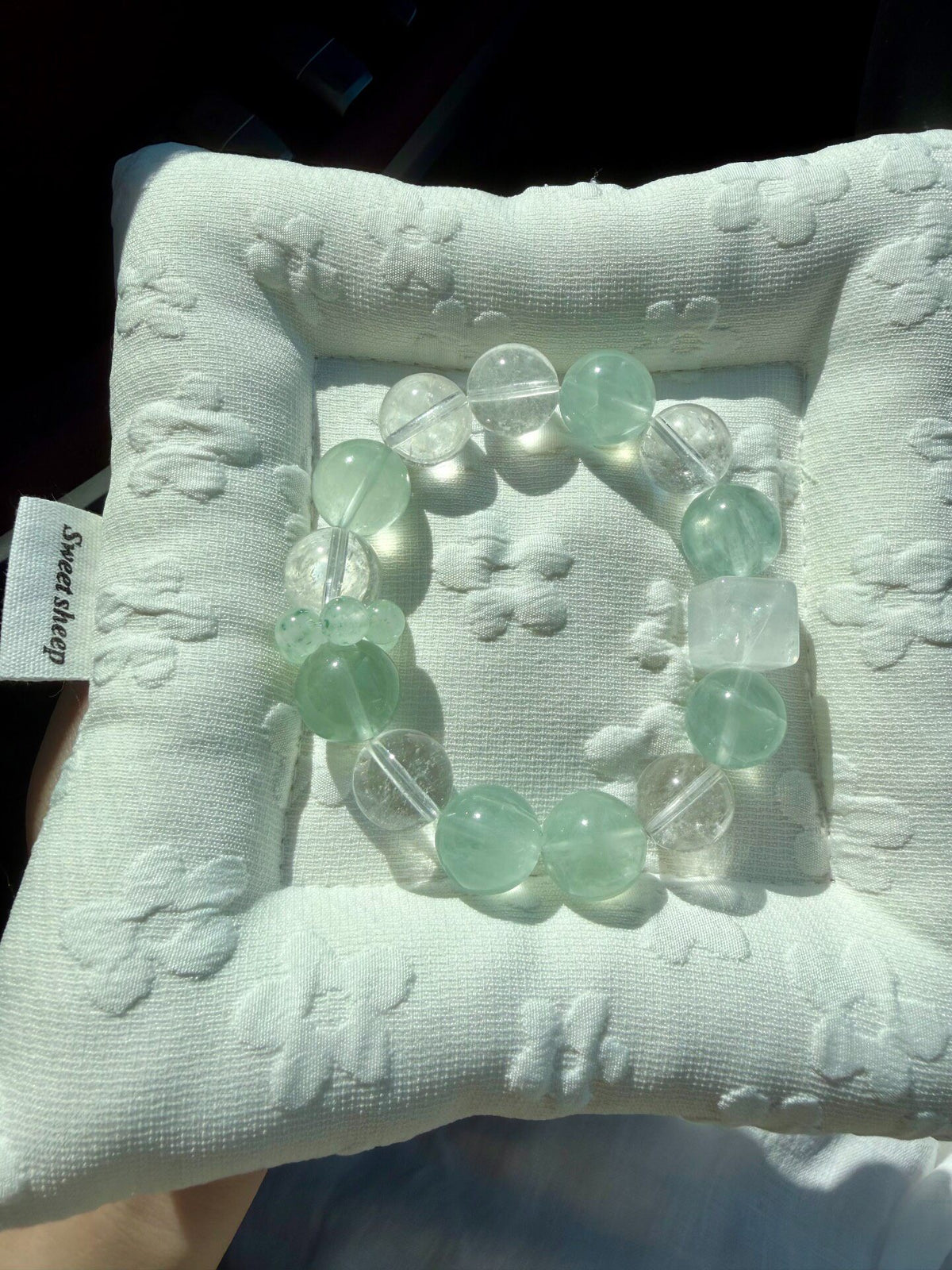 Bracelet en perles de cristal fluorite vert Mambo