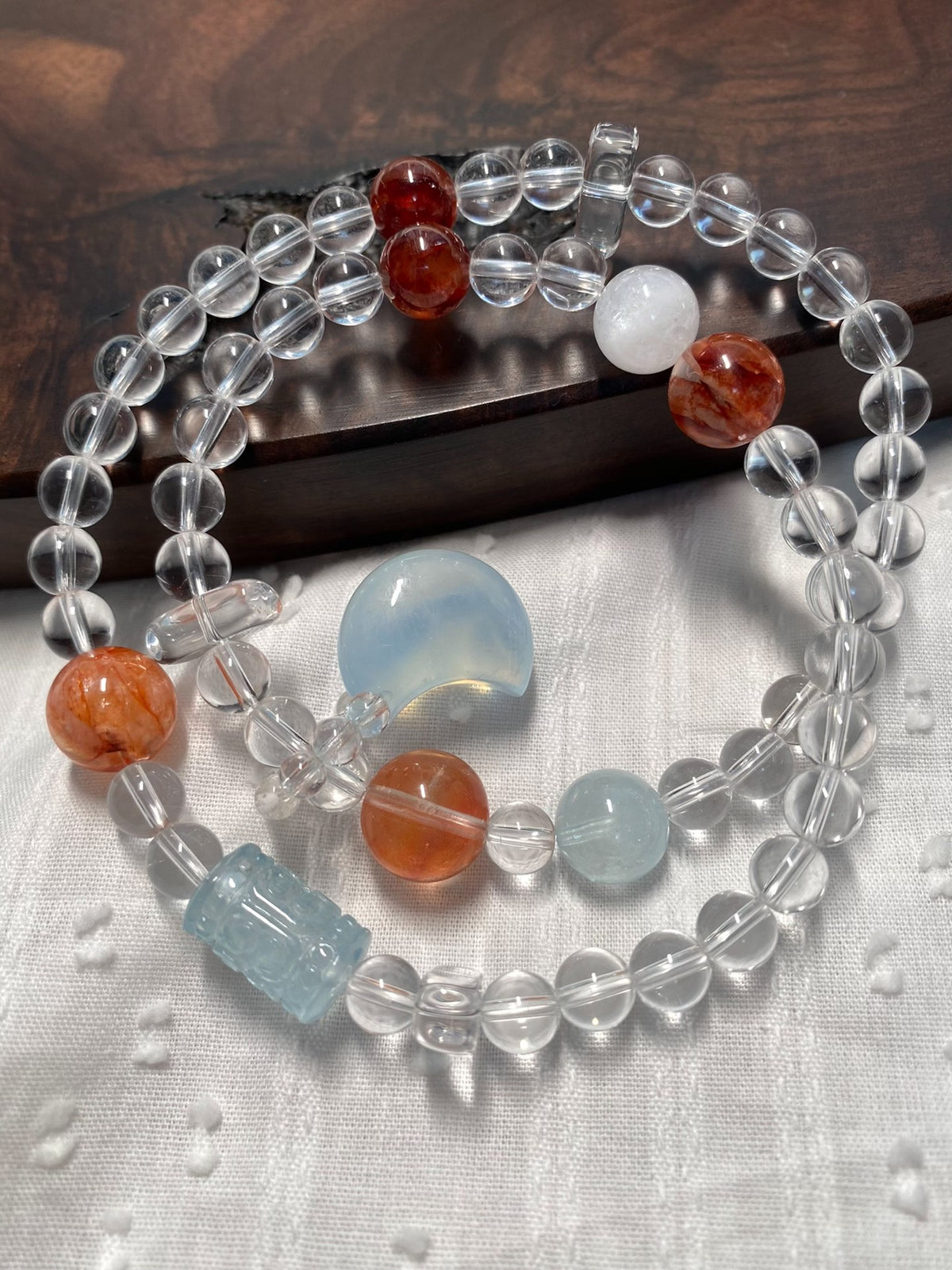 White Quartz Aquamarine Citrine Double Loop Bracelet