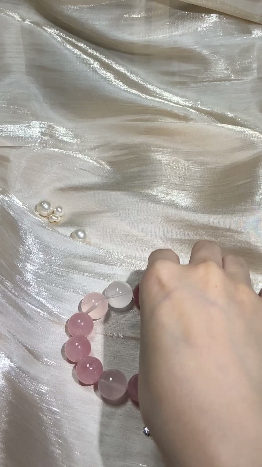 Pink Crystal Strawberry Quartz Beaded Bracelet