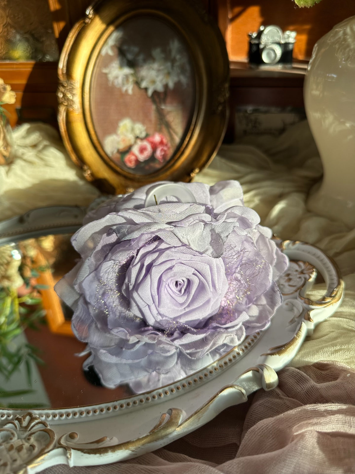 Handcrafted Lavender Fabric Rose Hair Clip