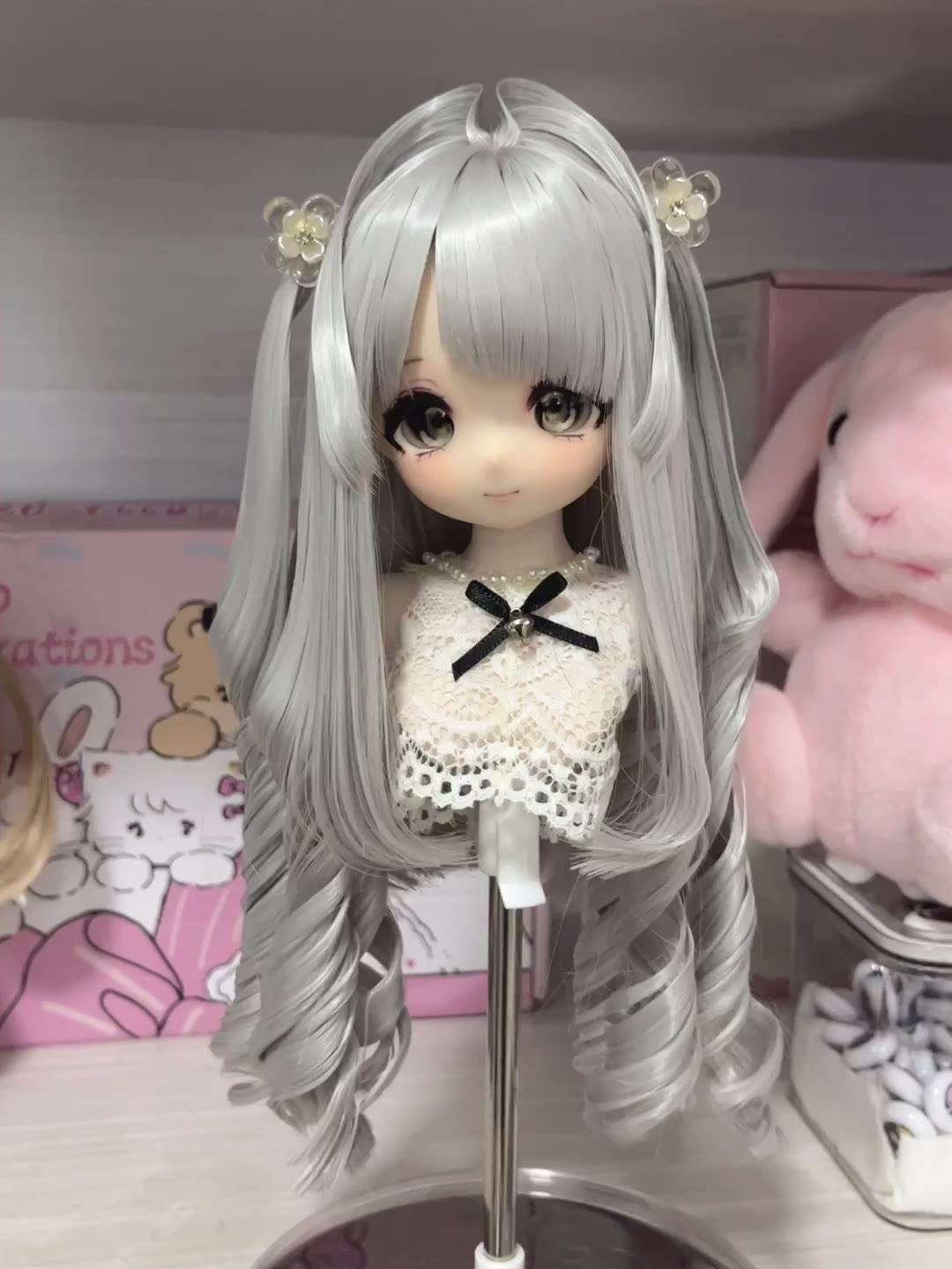 Doll Wig Silver Grey Spiral Curls