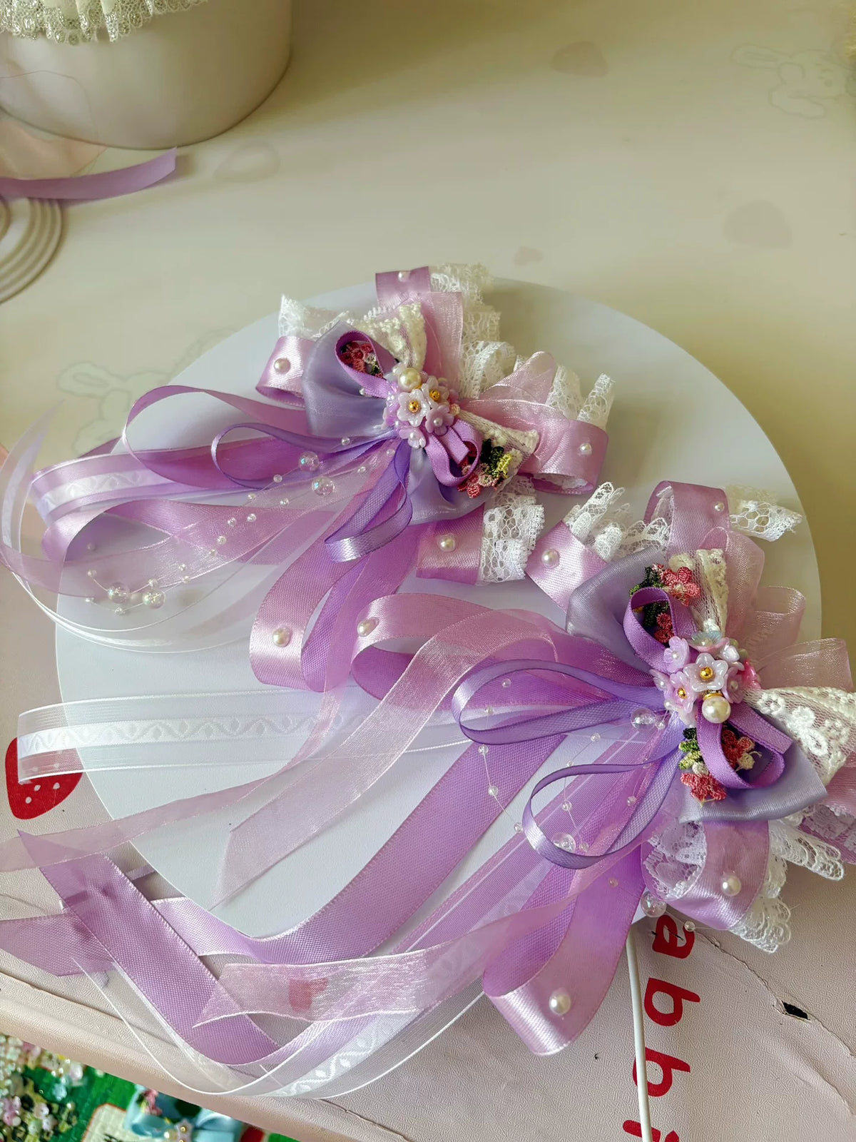Adornos para el pelo con lazo de satén morado Lolita