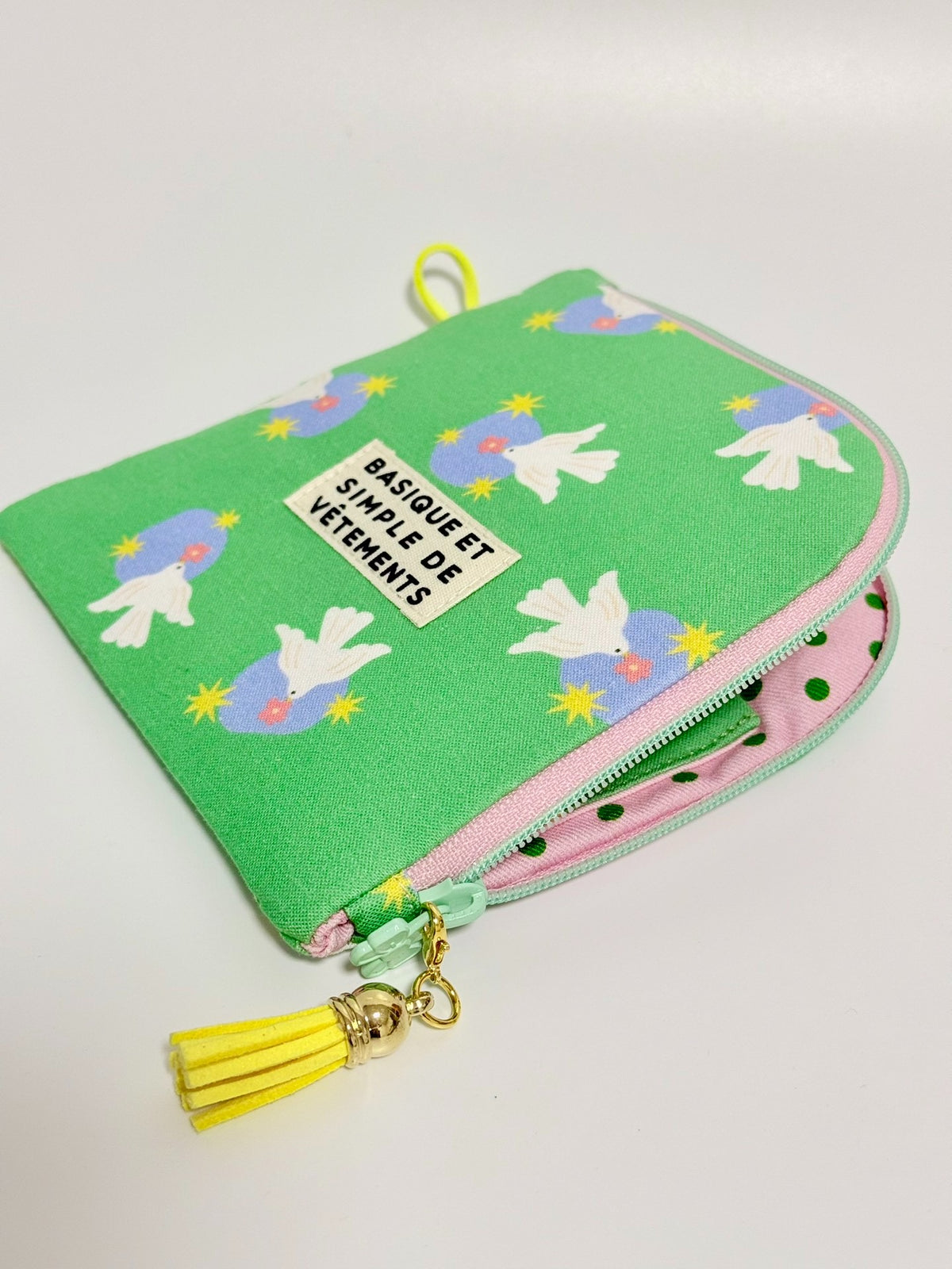 Green Dove Print Zippered Pouch
